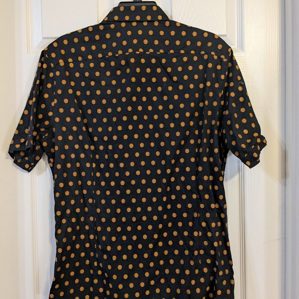 Murano Slim Fit Button Up Shirt | Fun Black/White Smiley Face Graphic Print